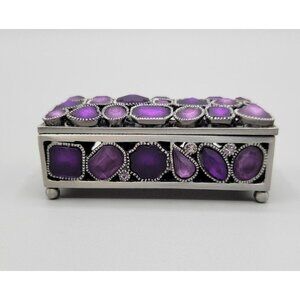 Welforth Trinket Box Frosted Purple Rainstone Encrusted Lift Off Lid Velvet
